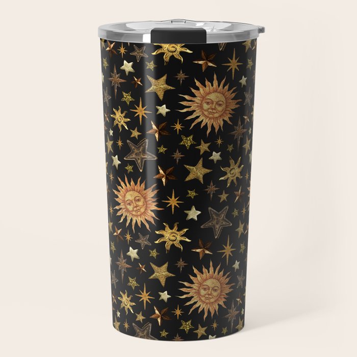 Vintage Collage Print in Black Travel Mug Gallery Image 1