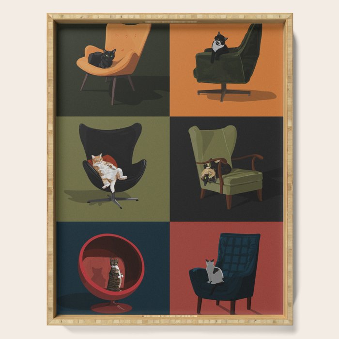 Cats on Chairs Serving Tray Gallery Image 1