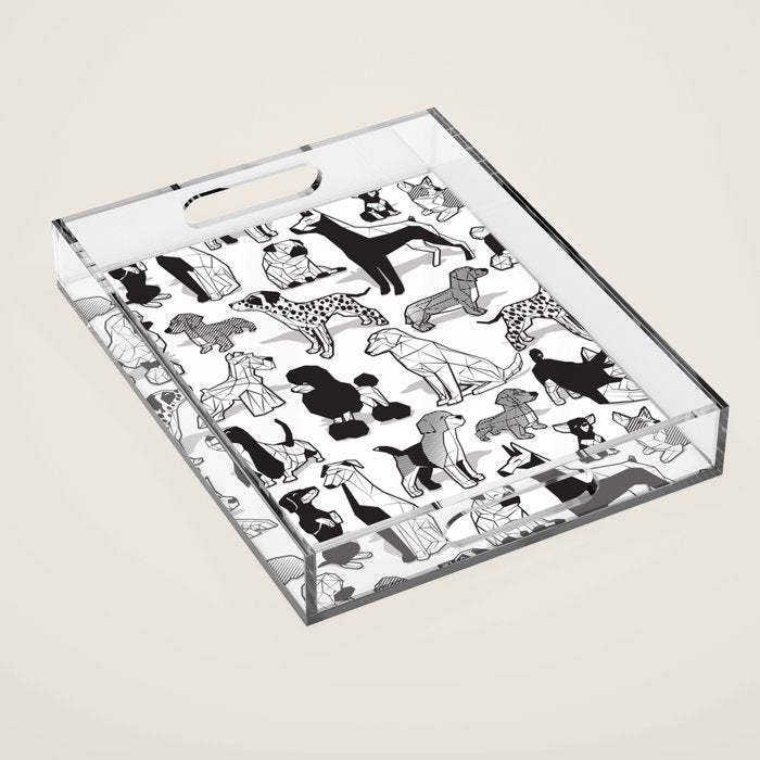 Geometric sweet wet noses // white background black and white dogs Acrylic Tray Gallery Image 1