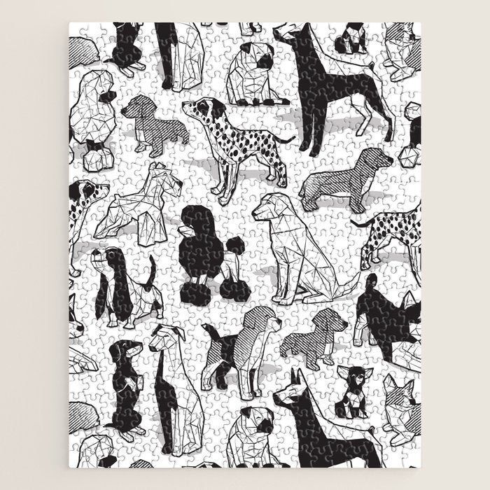 Geometric sweet wet noses // white background black and white dogs Jigsaw Puzzle Gallery Image 1