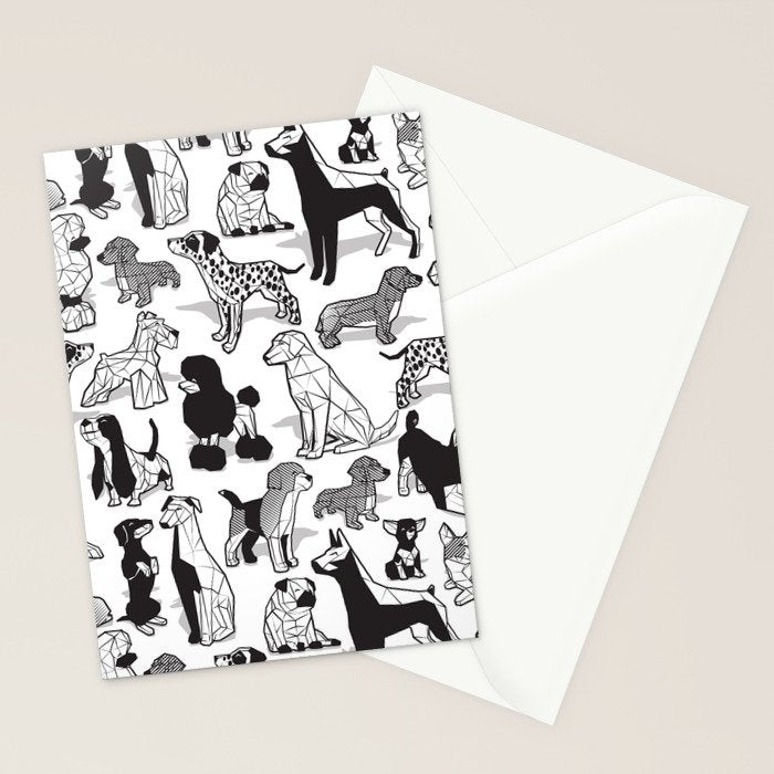 Geometric sweet wet noses // white background black and white dogs Stationery Card Gallery Image 2