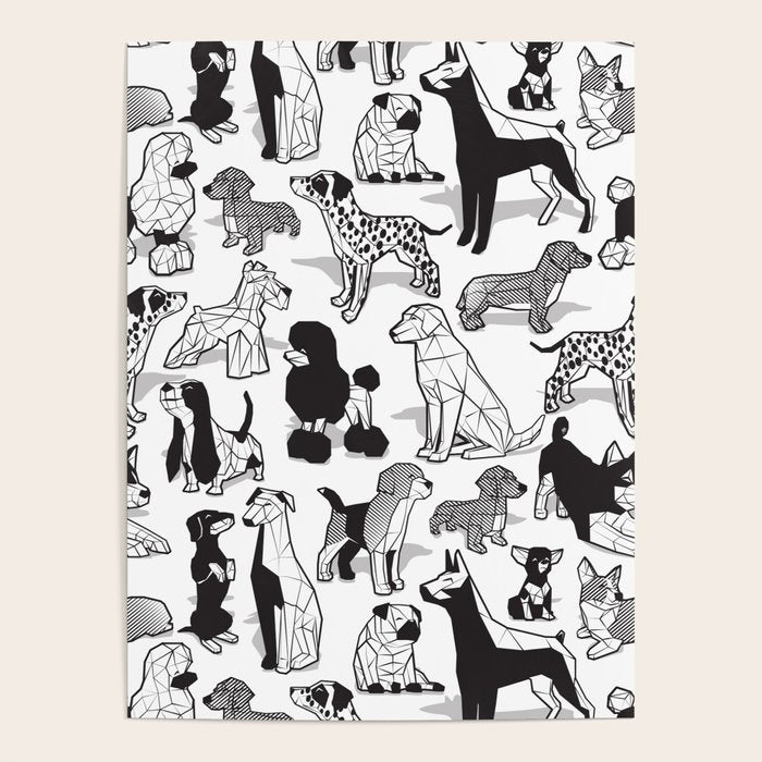 Geometric sweet wet noses // white background black and white dogs Poster Gallery Image 1