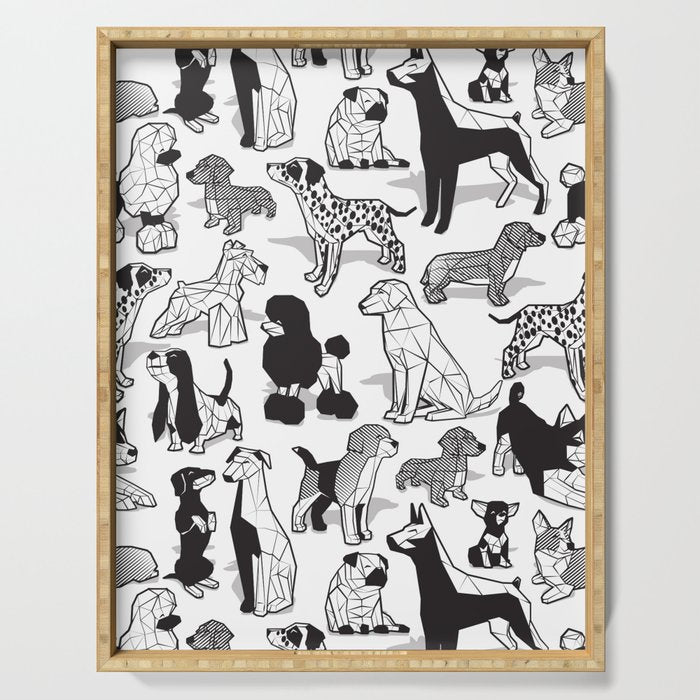 Geometric sweet wet noses // white background black and white dogs Serving Tray Gallery Image 1
