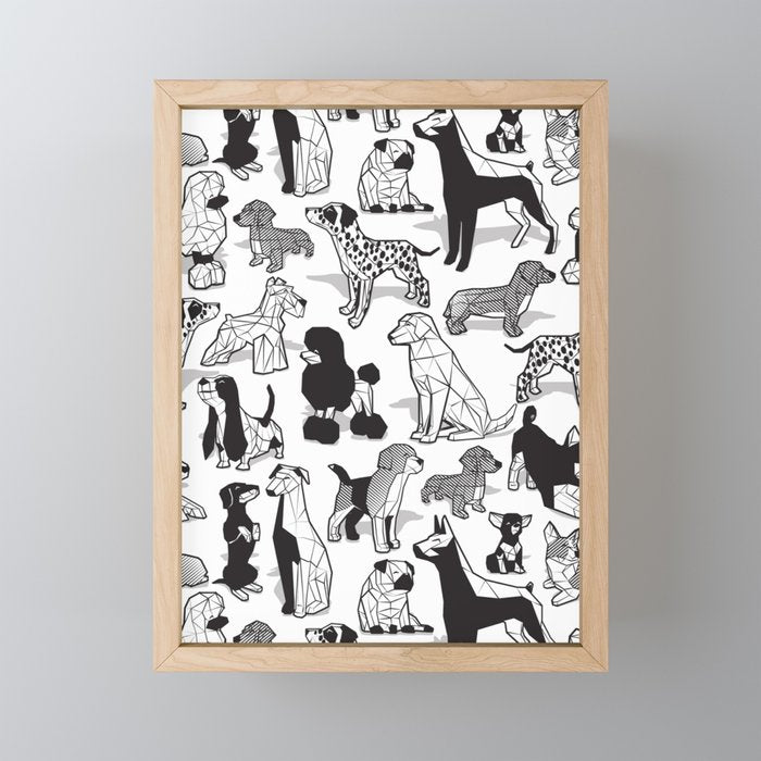 Geometric sweet wet noses // white background black and white dogs Mini Art Print Gallery Image 1