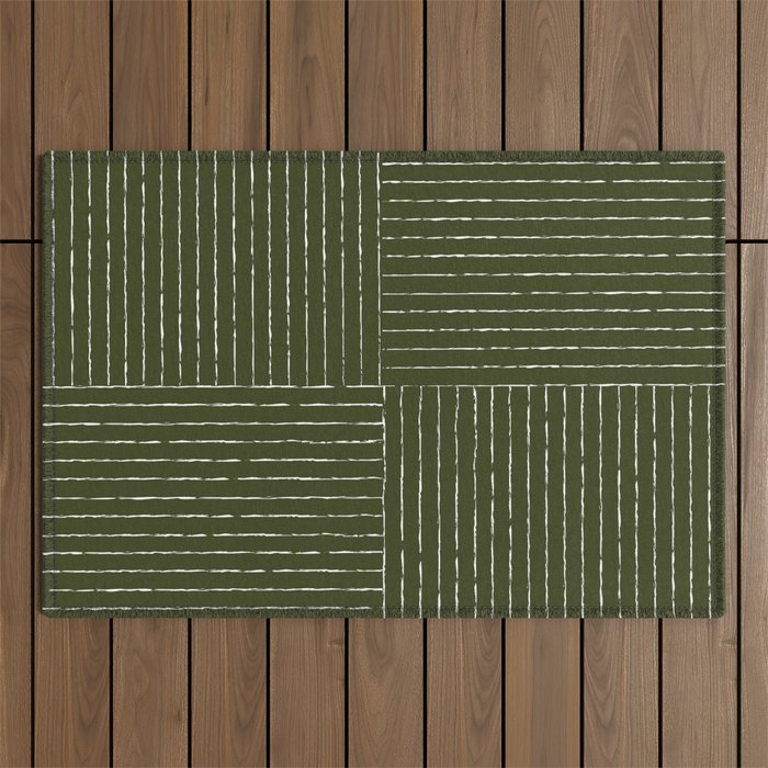 Lines III (Olive Green) Outdoor Rug Gallery Image 1