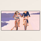 Cycling Joy Series 01: Into The Lilac Sunset, Couple Love Companion Friends, Eclectic Pastel Landscape Romantic, Scenic Outdoors Evening Painting Desk Mat Gallery Image 3