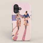 Cycling Joy Series 01: Into The Lilac Sunset, Couple Love Companion Friends, Eclectic Pastel Landscape Romantic, Scenic Outdoors Evening Painting iPhone Case Gallery Image 1