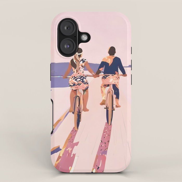 Cycling Joy Series 01: Into The Lilac Sunset, Couple Love Companion Friends, Eclectic Pastel Landscape Romantic, Scenic Outdoors Evening Painting iPhone Case Gallery Image 1