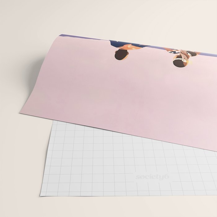 Cycling Joy Series 01: Into The Lilac Sunset, Couple Love Companion Friends, Eclectic Pastel Landscape Romantic, Scenic Outdoors Evening Painting Wrapping Paper Gallery Image 2