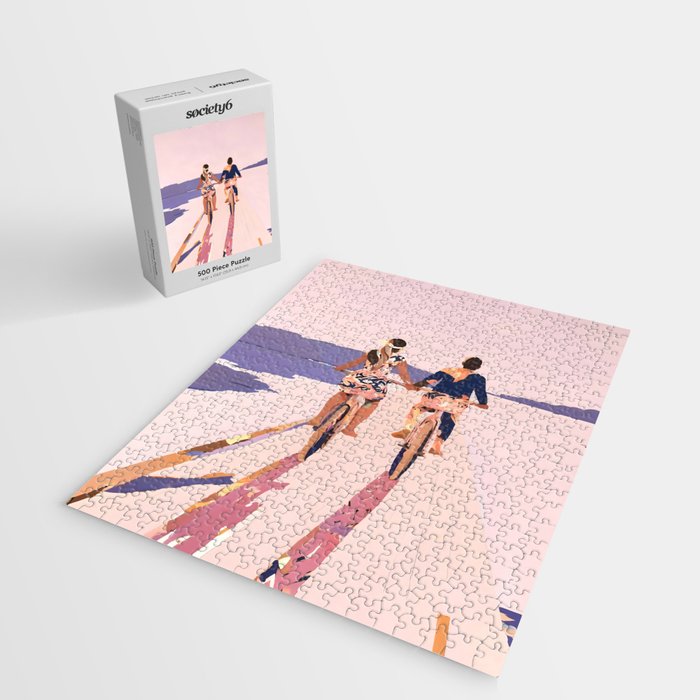 Cycling Joy Series 01: Into The Lilac Sunset, Couple Love Companion Friends, Eclectic Pastel Landscape Romantic, Scenic Outdoors Evening Painting Jigsaw Puzzle Gallery Image 2