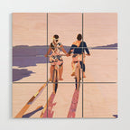 Cycling Joy Series 01: Into The Lilac Sunset, Couple Love Companion Friends, Eclectic Pastel Landscape Romantic, Scenic Outdoors Evening Painting Wood Wall Art Gallery Image 1