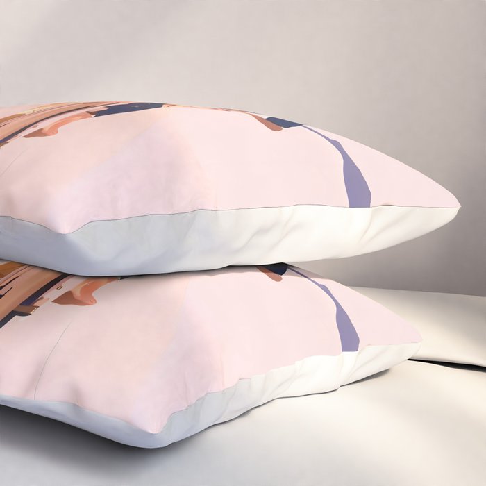 Cycling Joy Series 01: Into The Lilac Sunset, Couple Love Companion Friends, Eclectic Pastel Landscape Romantic, Scenic Outdoors Evening Painting Pillow Sham Gallery Image 3