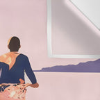 Cycling Joy Series 01: Into The Lilac Sunset, Couple Love Companion Friends, Eclectic Pastel Landscape Romantic, Scenic Outdoors Evening Painting Wall Tapestry Gallery Image 3