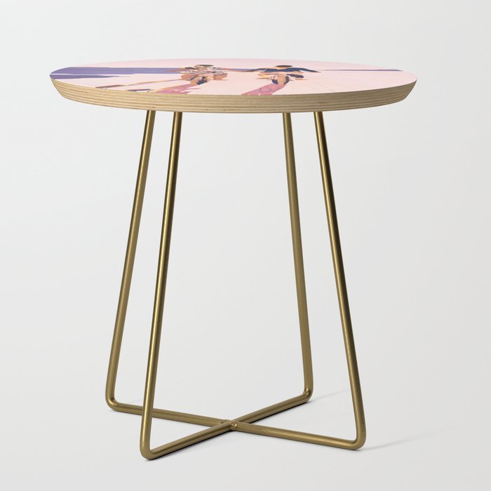 Cycling Joy Series 01: Into The Lilac Sunset, Couple Love Companion Friends, Eclectic Pastel Landscape Romantic, Scenic Outdoors Evening Painting Side Table Gallery Image 1
