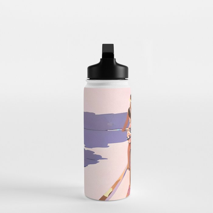 Cycling Joy Series 01: Into The Lilac Sunset, Couple Love Companion Friends, Eclectic Pastel Landscape Romantic, Scenic Outdoors Evening Painting Water Bottle Gallery Image 3