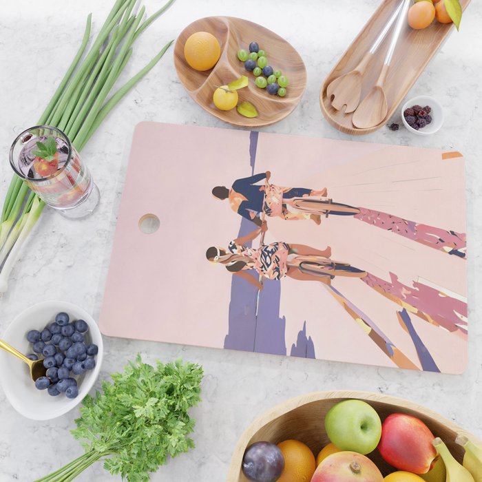 Cycling Joy Series 01: Into The Lilac Sunset, Couple Love Companion Friends, Eclectic Pastel Landscape Romantic, Scenic Outdoors Evening Painting Cutting Board Gallery Image 2