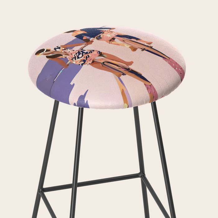 Cycling Joy Series 01: Into The Lilac Sunset, Couple Love Companion Friends, Eclectic Pastel Landscape Romantic, Scenic Outdoors Evening Painting Stool Gallery Image 2