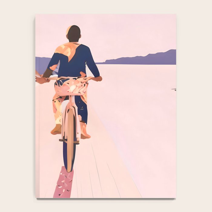 Cycling Joy Series 01: Into The Lilac Sunset, Couple Love Companion Friends, Eclectic Pastel Landscape Romantic, Scenic Outdoors Evening Painting Notebook Gallery Image 4