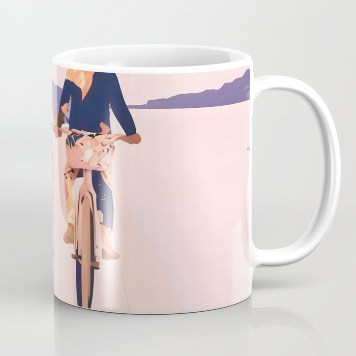 Cycling Joy Series 01: Into The Lilac Sunset, Couple Love Companion Friends, Eclectic Pastel Landscape Romantic, Scenic Outdoors Evening Painting Coffee Mug Gallery Image 1