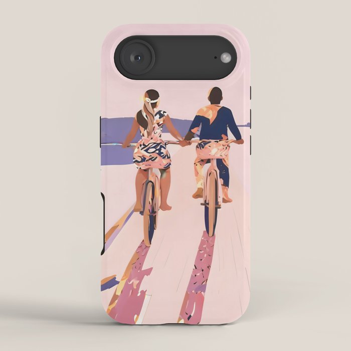 Cycling Joy Series 01: Into The Lilac Sunset, Couple Love Companion Friends, Eclectic Pastel Landscape Romantic, Scenic Outdoors Evening Painting iPhone Case Gallery Image 2