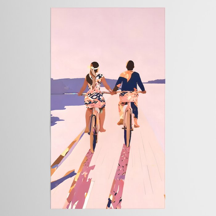 Cycling Joy Series 01: Into The Lilac Sunset, Couple Love Companion Friends, Eclectic Pastel Landscape Romantic, Scenic Outdoors Evening Painting Tablecloth Gallery Image 2