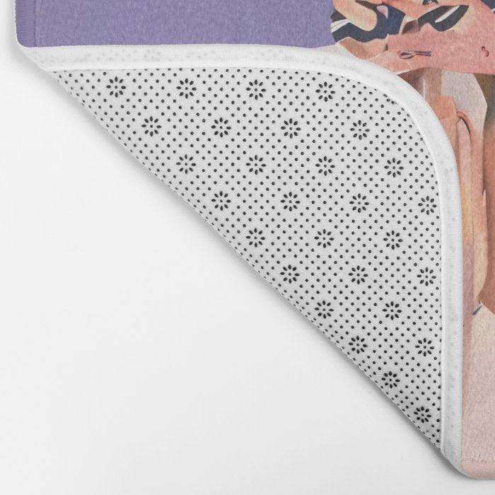 Cycling Joy Series 01: Into The Lilac Sunset, Couple Love Companion Friends, Eclectic Pastel Landscape Romantic, Scenic Outdoors Evening Painting Bath Mat Gallery Image 2