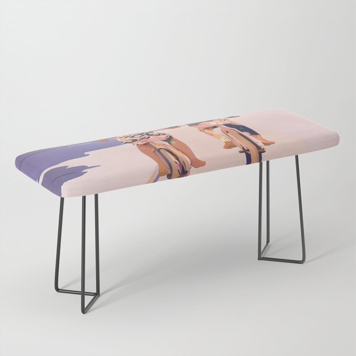Cycling Joy Series 01: Into The Lilac Sunset, Couple Love Companion Friends, Eclectic Pastel Landscape Romantic, Scenic Outdoors Evening Painting Bench Gallery Image 1