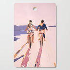 Cycling Joy Series 01: Into The Lilac Sunset, Couple Love Companion Friends, Eclectic Pastel Landscape Romantic, Scenic Outdoors Evening Painting Cutting Board Gallery Image 1