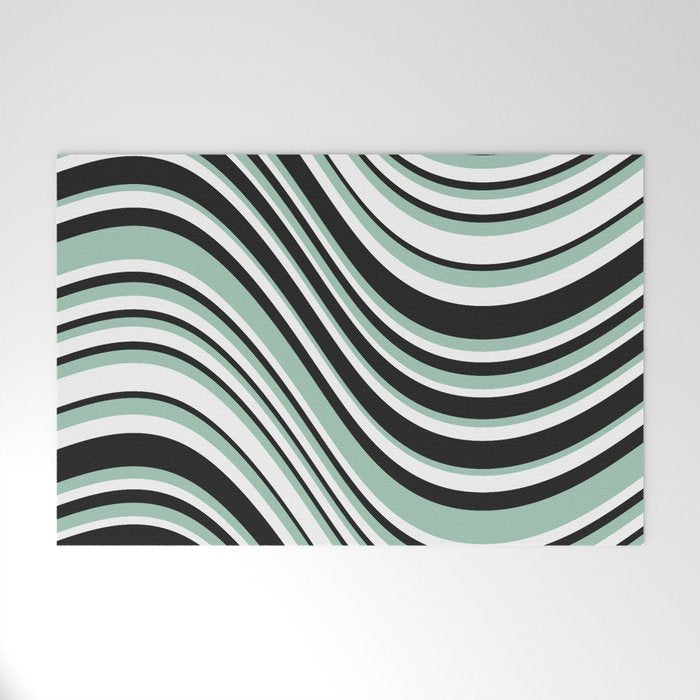 Wavy Stripes XII - Mint, Black and White Welcome Mat Gallery Image 1