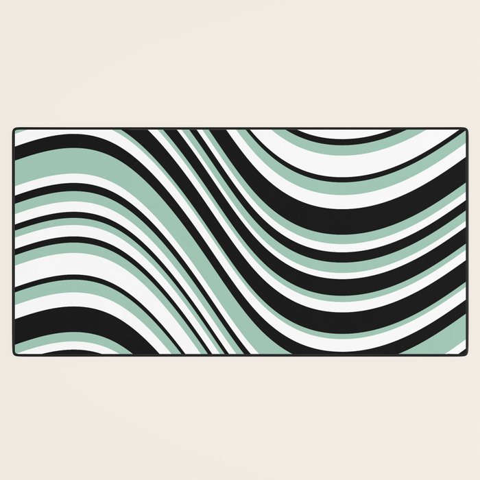 Wavy Stripes XII - Mint, Black and White Desk Mat Gallery Image 3