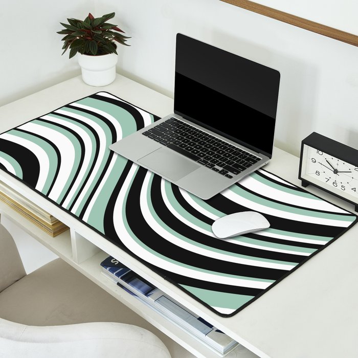 Wavy Stripes XII - Mint, Black and White Desk Mat Gallery Image 2