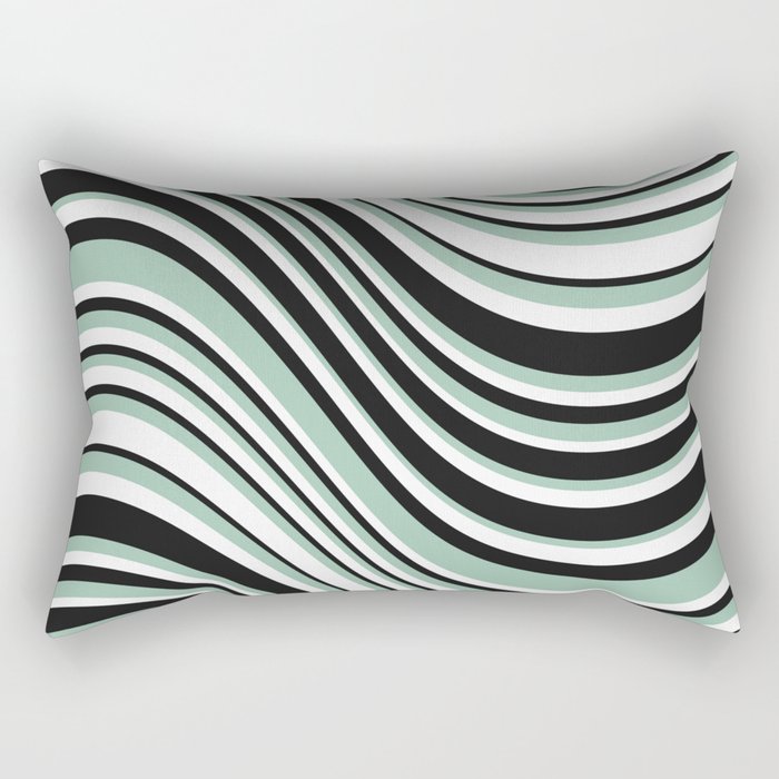 Wavy Stripes XII - Mint, Black and White Rectangular Pillow Gallery Image 2