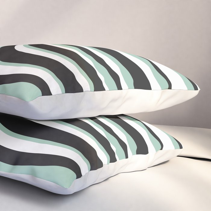 Wavy Stripes XII - Mint, Black and White Pillow Sham Gallery Image 3