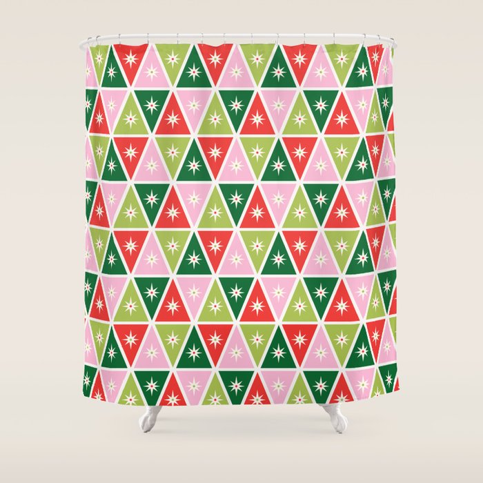 Retro Christmas Triangles Shower Curtain Gallery Image 1