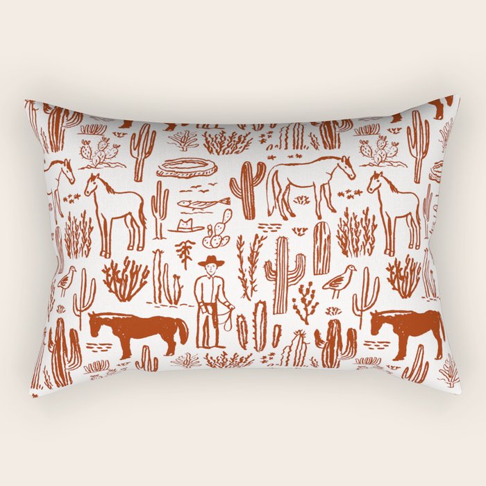 Western Desert Pattern Cowboy Horses Cactus Southwest Ranch Rectangular Pillow Gallery Image 2