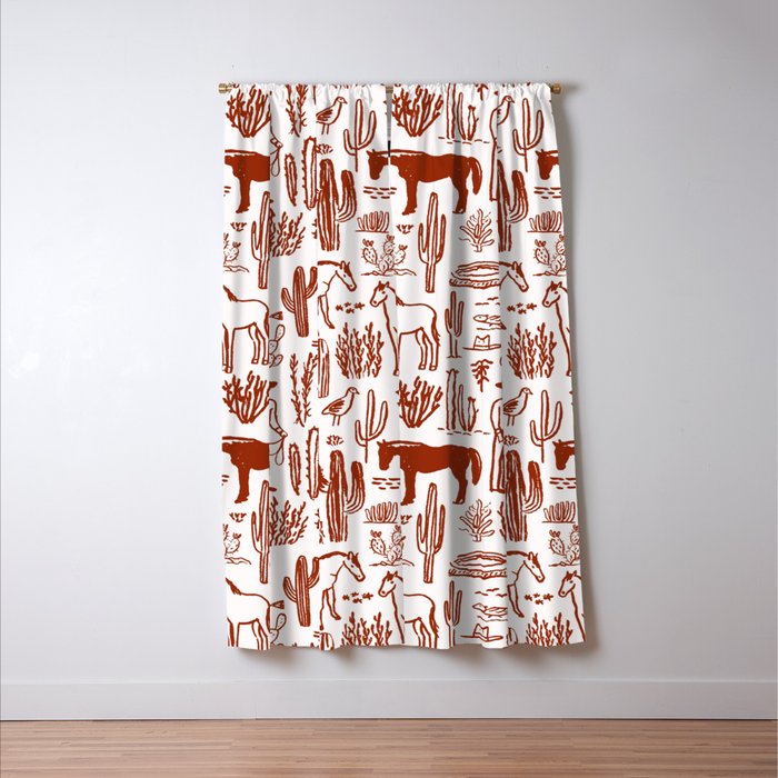 Western Desert Pattern Cowboy Horses Cactus Southwest Ranch Window Curtain Gallery Image 3