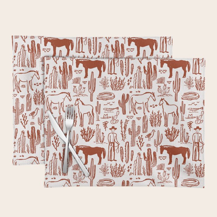 Western Desert Pattern Cowboy Horses Cactus Southwest Ranch Placemat Gallery Image 1