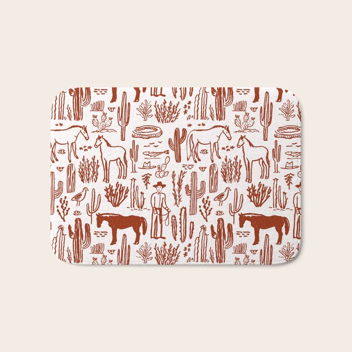 Western Desert Pattern Cowboy Horses Cactus Southwest Ranch Bath Mat Gallery Image 1