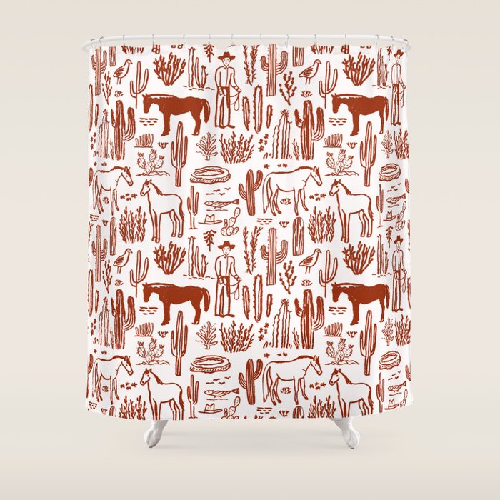 Western Desert Pattern Cowboy Horses Cactus Southwest Ranch Shower Curtain Gallery Image 1