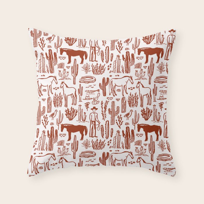 Western Desert Pattern Cowboy Horses Cactus Southwest Ranch Throw Pillow Gallery Image 6