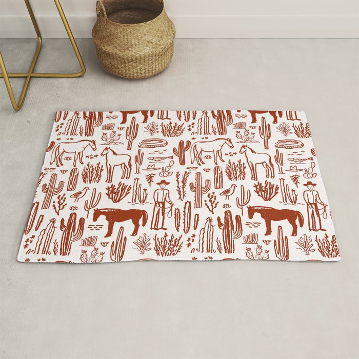 Western Desert Pattern Cowboy Horses Cactus Southwest Ranch Rug Gallery Image 1