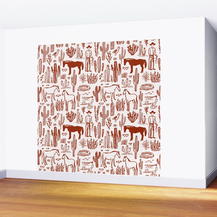 Western Desert Pattern Cowboy Horses Cactus Southwest Ranch Wall Mural Gallery Image 2