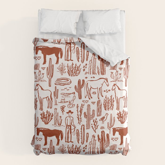 Western Desert Pattern Cowboy Horses Cactus Southwest Ranch Duvet Cover Gallery Image 1
