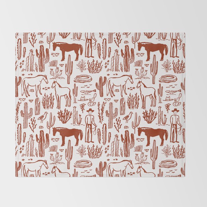 Western Desert Pattern Cowboy Horses Cactus Southwest Ranch Throw Blanket Gallery Image 2
