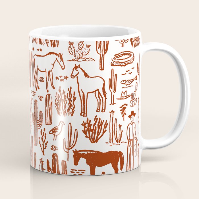 Western Desert Pattern Cowboy Horses Cactus Southwest Ranch Coffee Mug Gallery Image 1