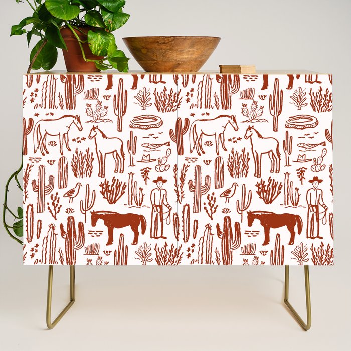 Western Desert Pattern Cowboy Horses Cactus Southwest Ranch Credenza Gallery Image 1