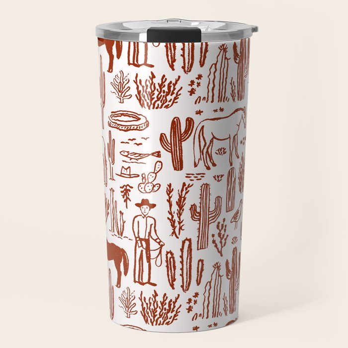 Western Desert Pattern Cowboy Horses Cactus Southwest Ranch Travel Mug Gallery Image 1