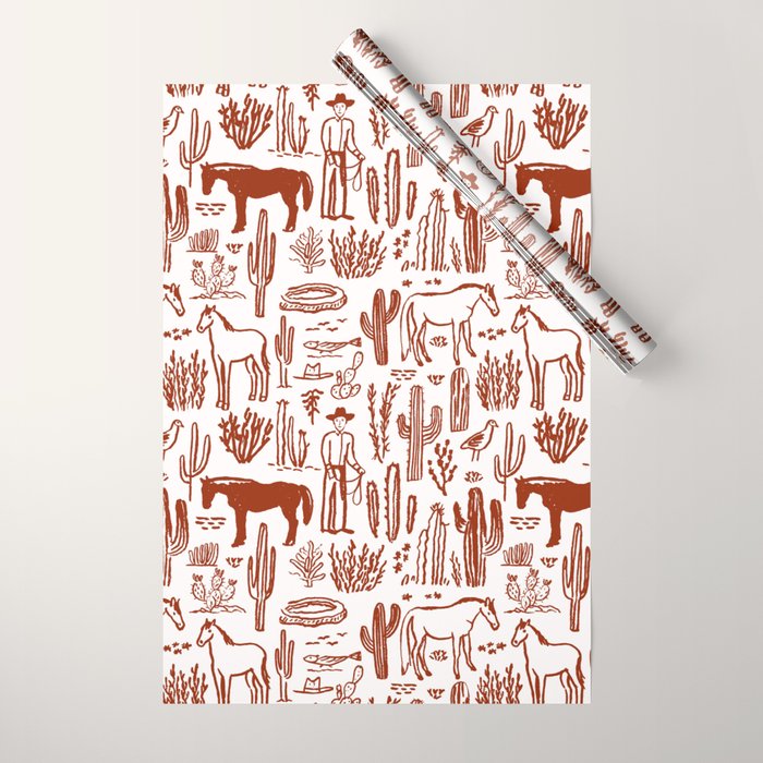 Western Desert Pattern Cowboy Horses Cactus Southwest Ranch Wrapping Paper Gallery Image 1