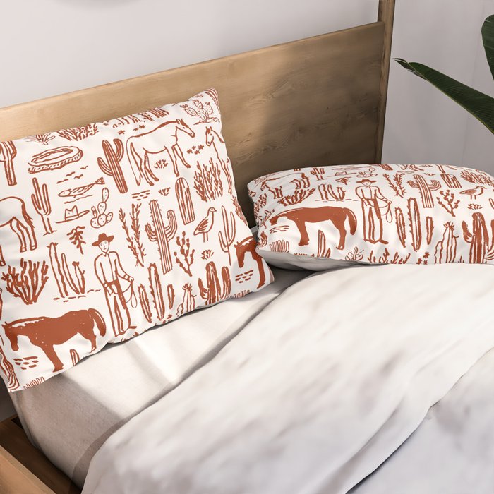 Western Desert Pattern Cowboy Horses Cactus Southwest Ranch Pillow Sham Gallery Image 2