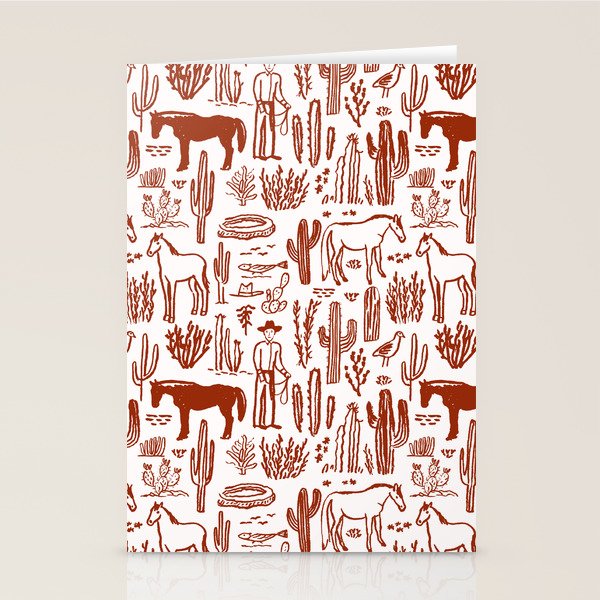 Western Desert Pattern Cowboy Horses Cactus Southwest Ranch Stationery Card Gallery Image 1